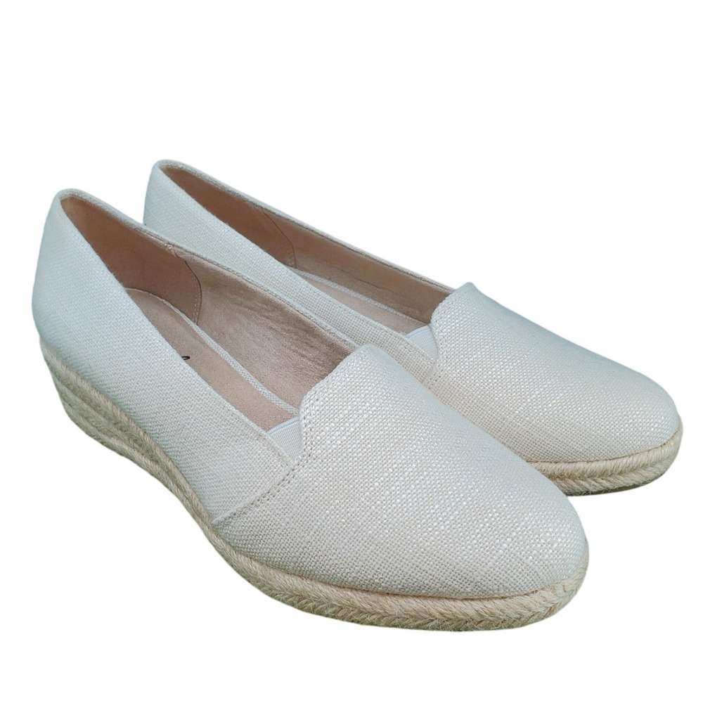 LifeStride Kamilla SIZE 10 WIDE Women's Espadrille Wedge Slip On Shoes Cream